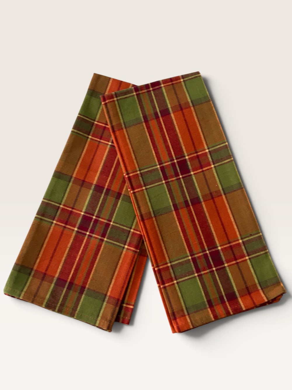 Autumn Plaid Cotton Kitchen Tea Towels Set of 2 NWOT